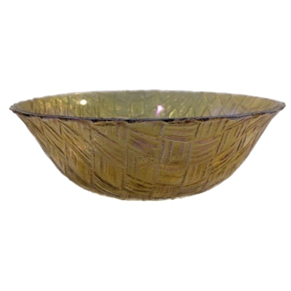 Vintage 1950's Carnival Glass Bowl with a Basket Weave Pattern.